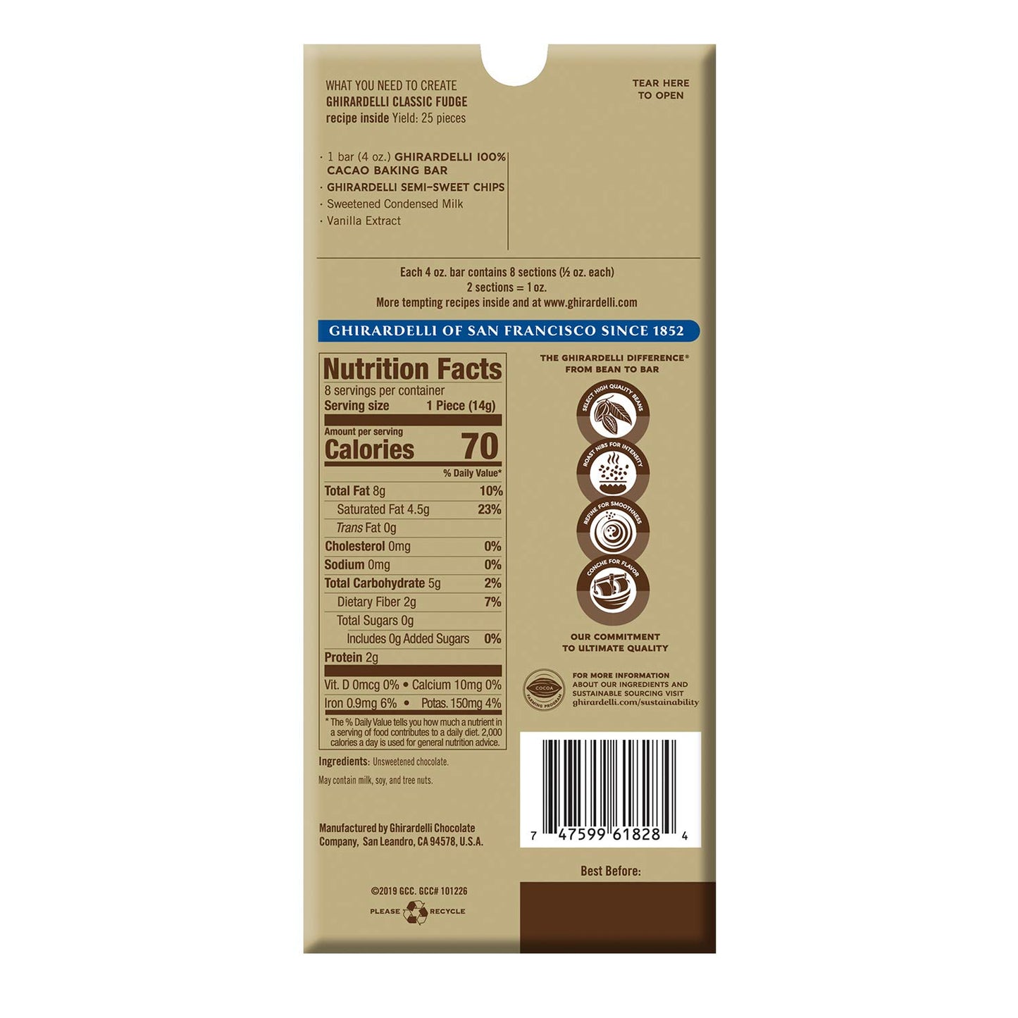 GHIRARDELLI Premium 100% Cacao Unsweetened Chocolate Baking Bar, 4 OZ Bar (12 Bars)
