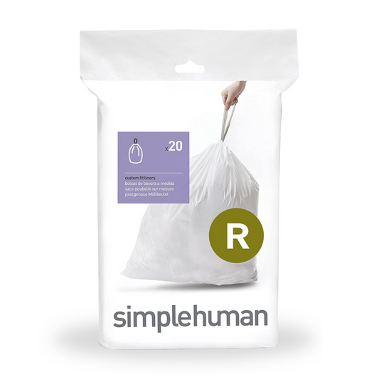 simplehuman Code R Custom Fit Drawstring Trash Bags in Dispenser Packs, 20 Count, 10 Liter / 2.6 Gallon, White
