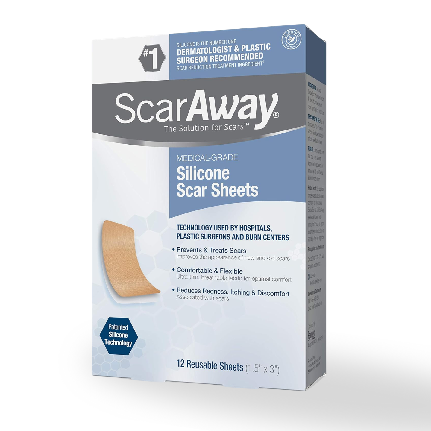 ScarAway Advanced Skincare Silicone Scar Sheets, Silicone Scar Sheets for Body Scar, Surgical Scar, Burn Scar, Acne Scar and Keloid Scar Treatment, 12 Reusable Sheets