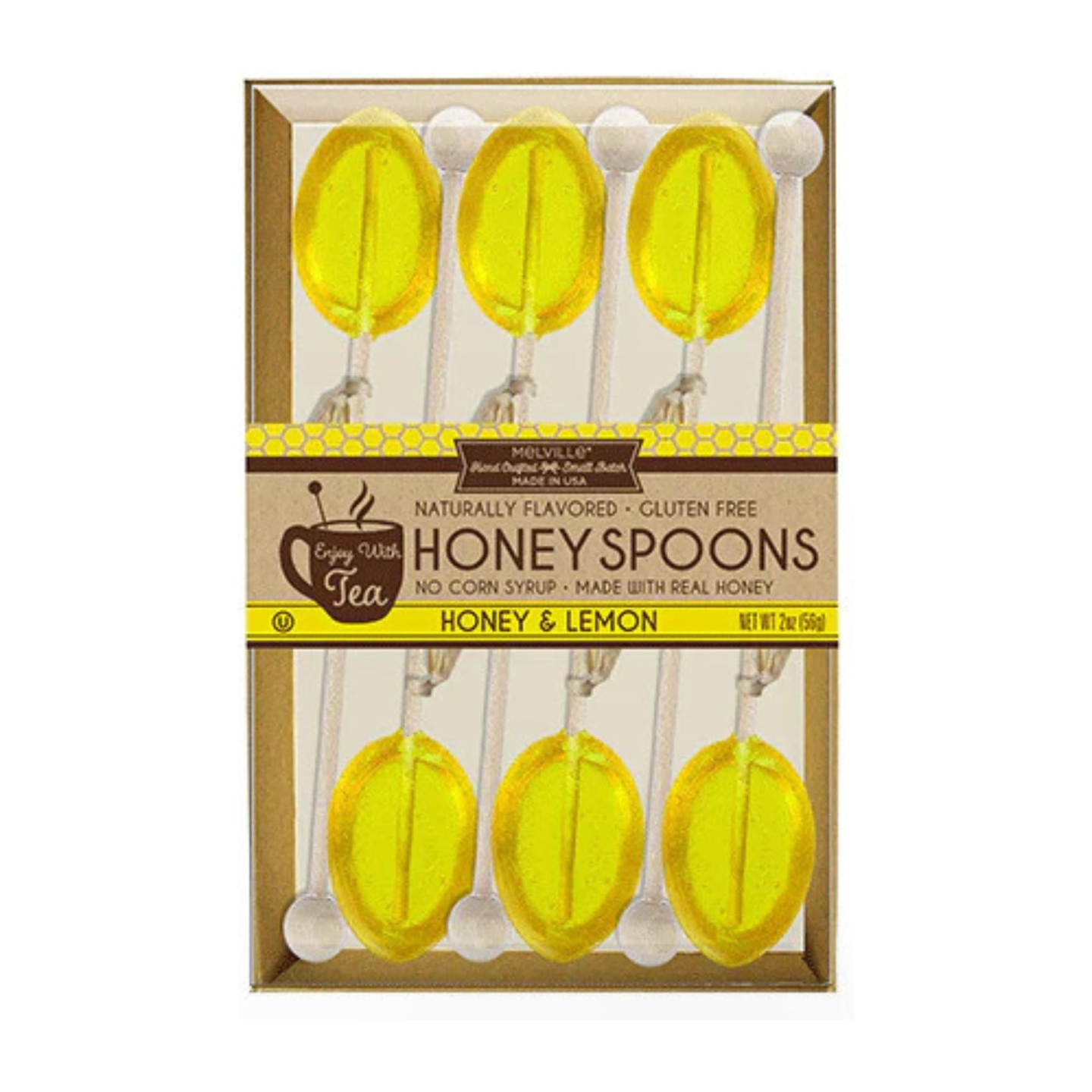 Melville Candy Lemon Honey Tea Spoons Stirrers, Made With Real Honey Gift Box, Pack of 6