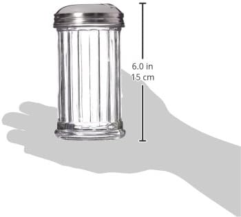 Update International Retro Style Sugar Dispenser/Pourer/Shaker, Glass Jar, Stainless Steel Pour-Flap Lid, 12 oz, Set of 2
