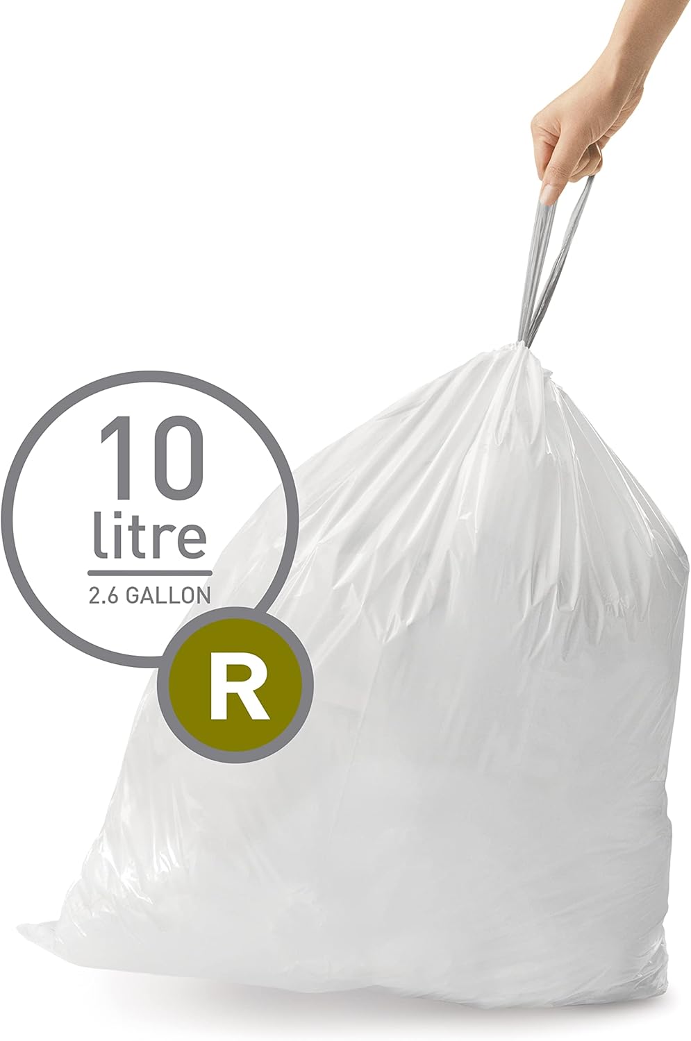 simplehuman Code R Custom Fit Drawstring Trash Bags in Dispenser Packs, 20 Count, 10 Liter / 2.6 Gallon, White