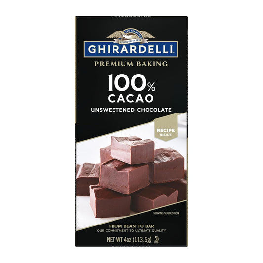 GHIRARDELLI Premium 100% Cacao Unsweetened Chocolate Baking Bar, 4 OZ Bar (12 Bars)