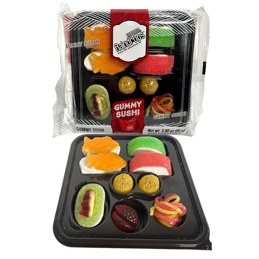 Raindrops - Gummy Candy Small Sushi Bento Box - Yummy Gummy Food Looks Just Like a Sushi - Mens Stocking Stuffer Ideas - (3.0 oz)