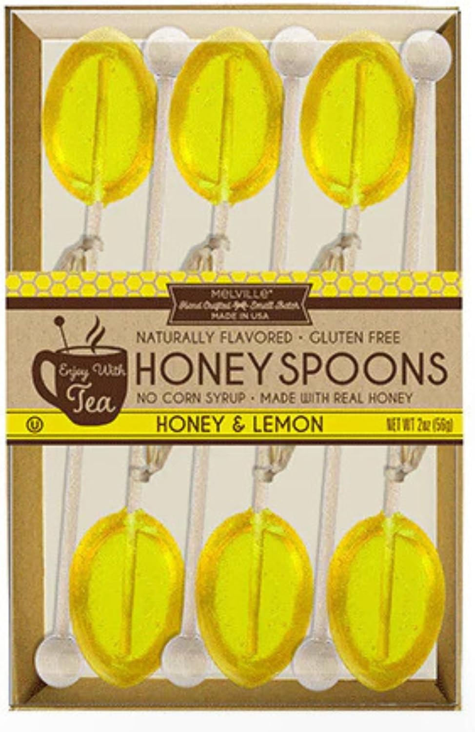 Melville Candy Lemon Honey Tea Spoons Stirrers, Made With Real Honey Gift Box, Pack of 6