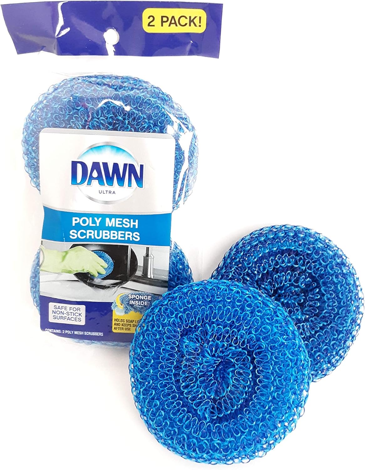 Dawn Scrubbers, Set of 4 Durable Non-Scratch Poly Mesh Scrubbers (2 Packages of 2 Scrubbers Each)