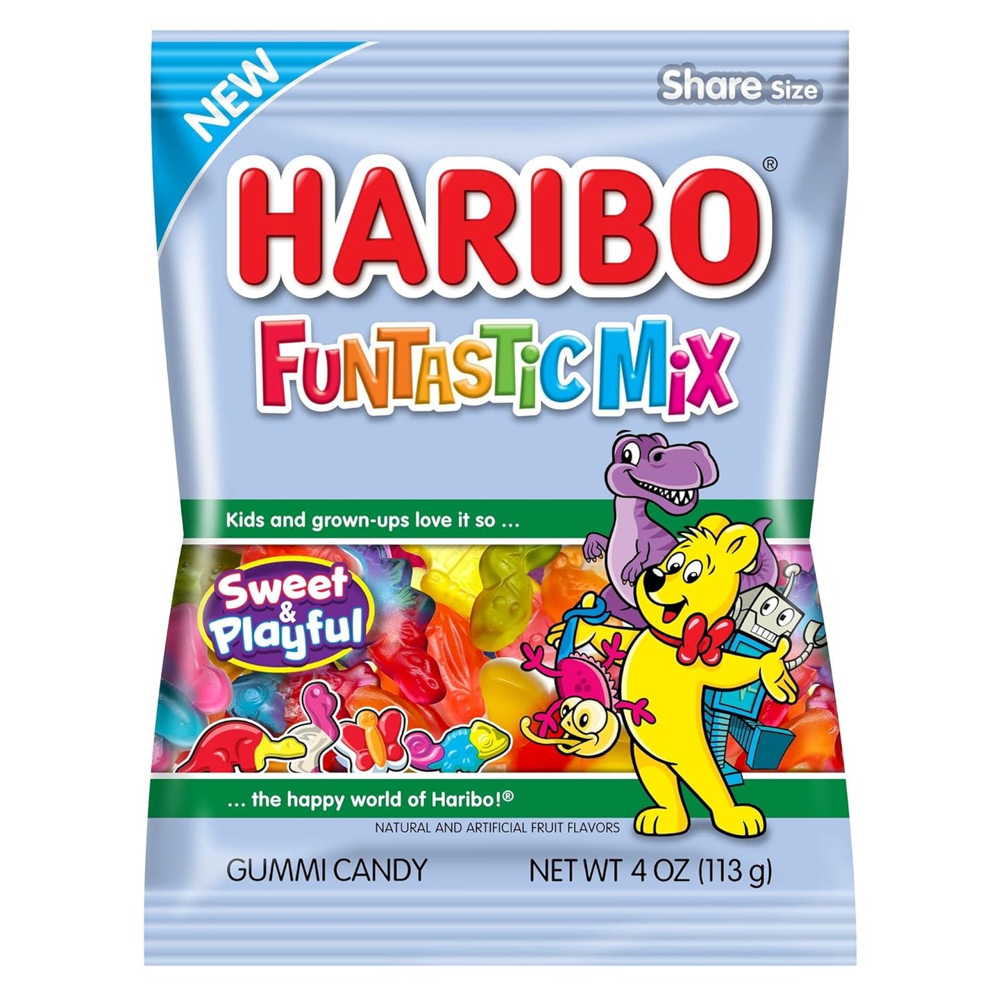 Haribo Funtastic Mix Share Size Gummy Candy-Sweet and Playful- Shapes Include Alligators, Frogs, Planes and Robots. Oodles of Shapes and Flavors!, 4 oz (3 Bags)