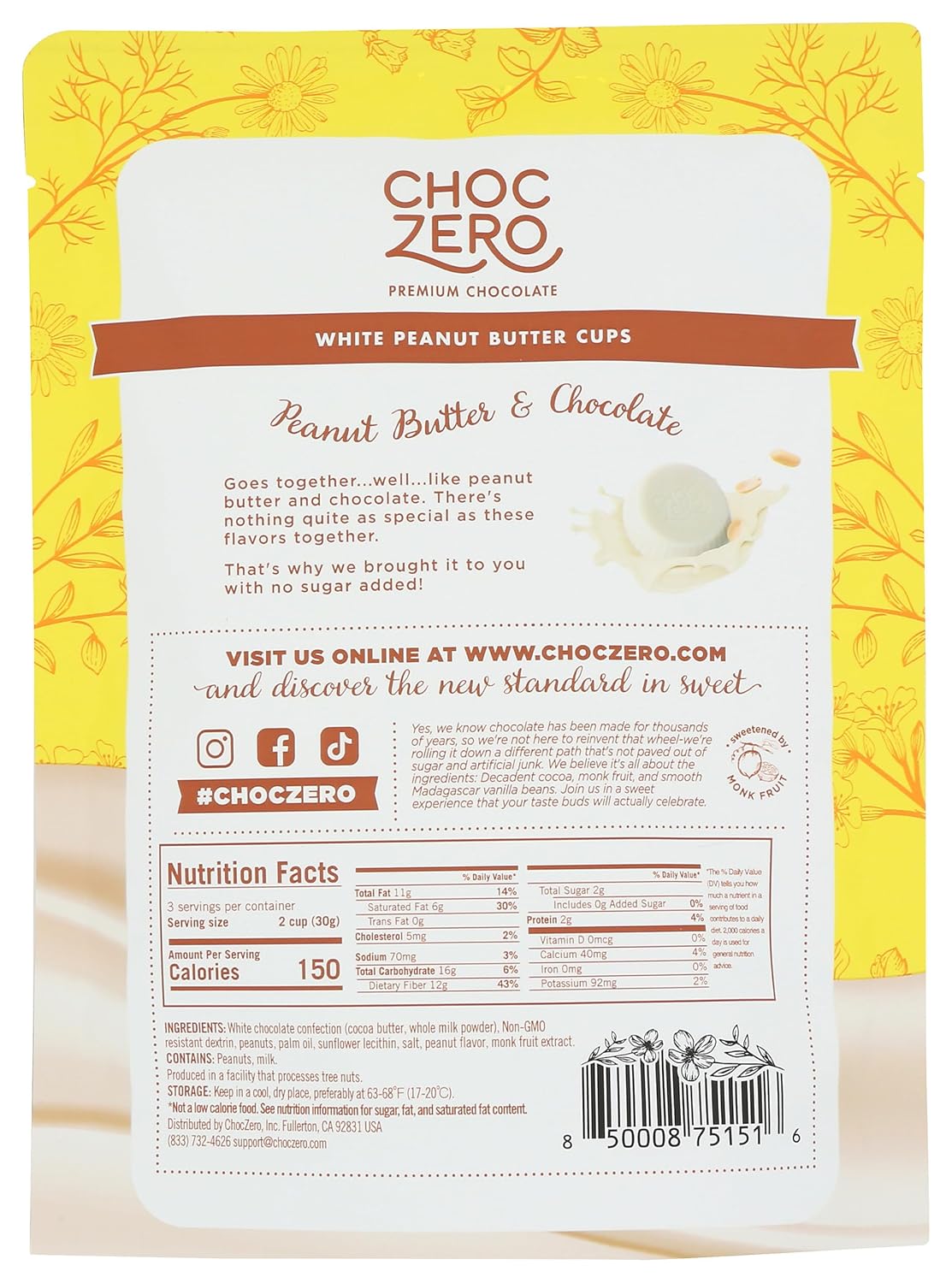 Choczero, White Chocolate Peanut Butter Cups, 3 Ounce