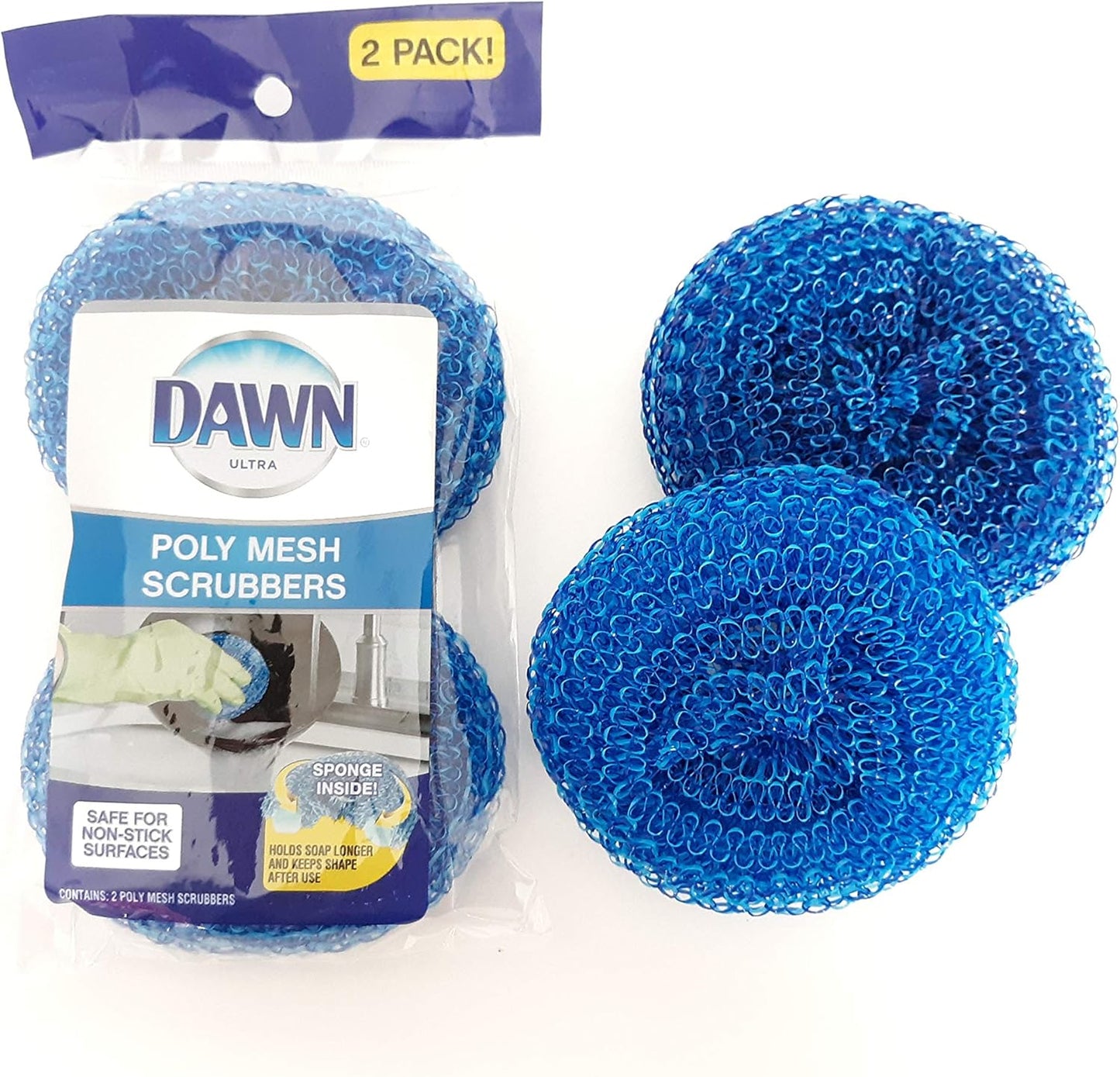 Dawn Scrubbers, Set of 4 Durable Non-Scratch Poly Mesh Scrubbers (2 Packages of 2 Scrubbers Each)