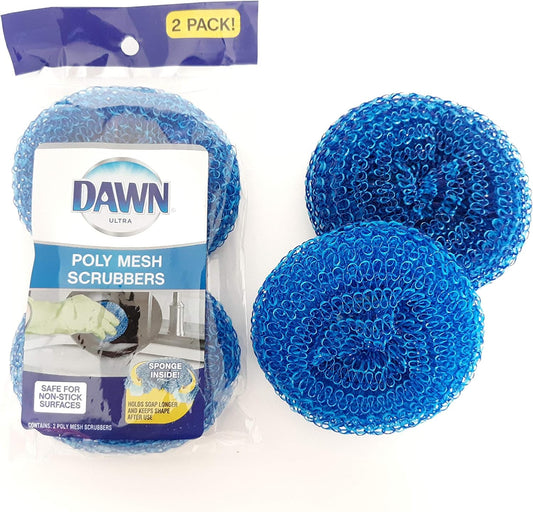 Dawn Scrubbers, Set of 4 Durable Non-Scratch Poly Mesh Scrubbers (2 Packages of 2 Scrubbers Each)