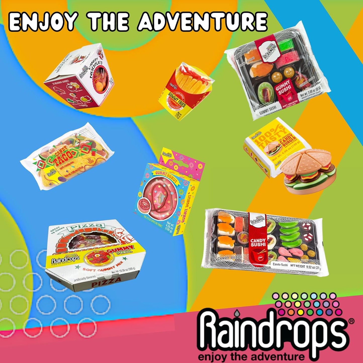 Raindrops - Gummy Candy Small Sushi Bento Box - Yummy Gummy Food Looks Just Like a Sushi - Mens Stocking Stuffer Ideas - (3.0 oz)