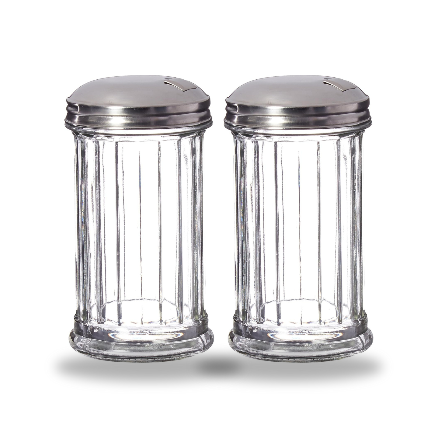 Update International Retro Style Sugar Dispenser/Pourer/Shaker, Glass Jar, Stainless Steel Pour-Flap Lid, 12 oz, Set of 2