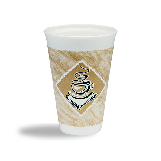 DART 16X16GPK Cafe G Hot/Cold Cups Foam 16 oz White/Brown with Green Accents 25/Pack